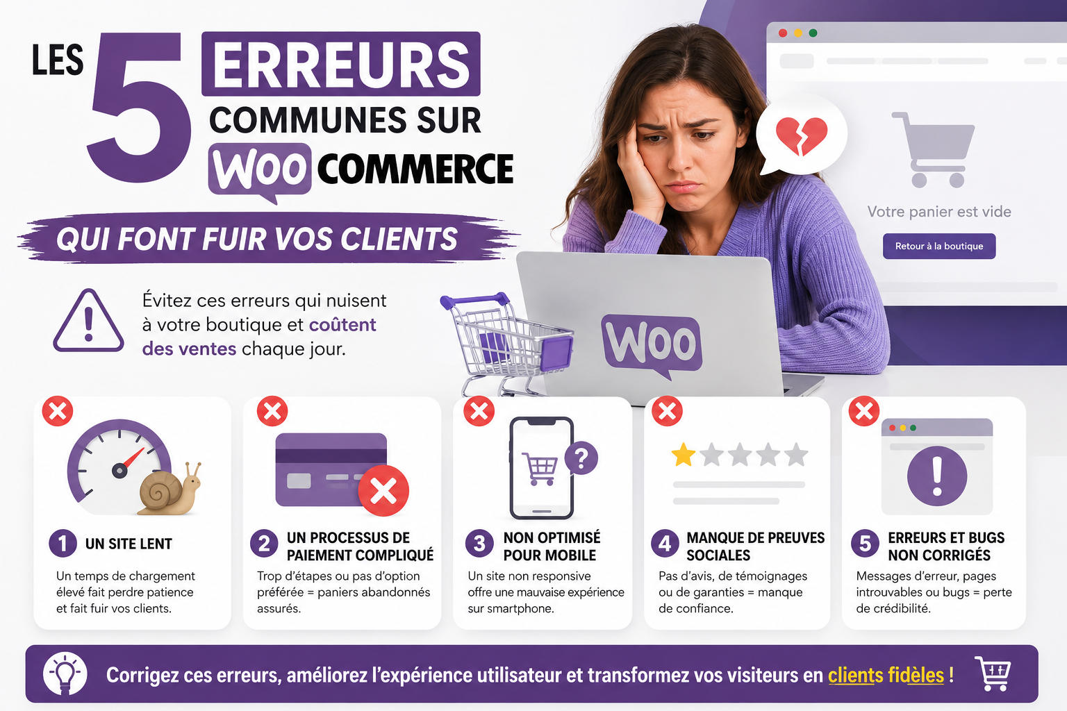Les cinq erreurs communes sur WooCommerce qui font fuir vos clients